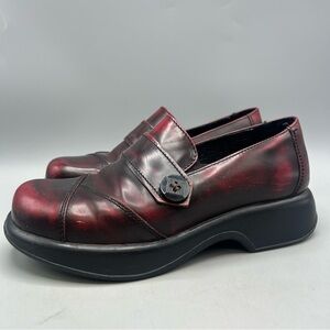 DANSKO Karyn Oxblood Burgundy Red Marble Button Strap Leather Clogs EU 39 8.5